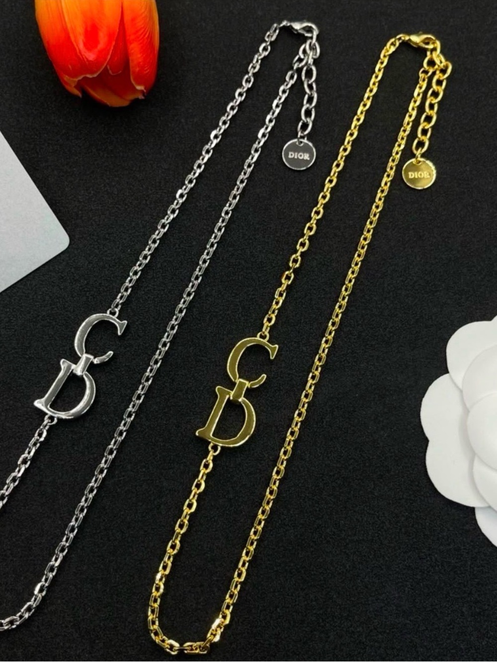Designer Inspired CD Monogram Necklace in Gold